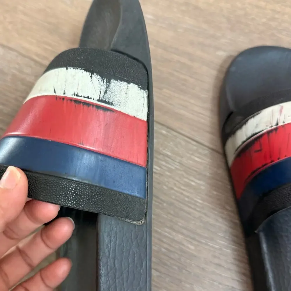 GUCCI 308234 Benassi Tricolor Color Shoes US 10 Shower Sandals Pool Rubber White